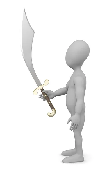 3d render of cartoon character with exotic sword — Stock Photo, Image