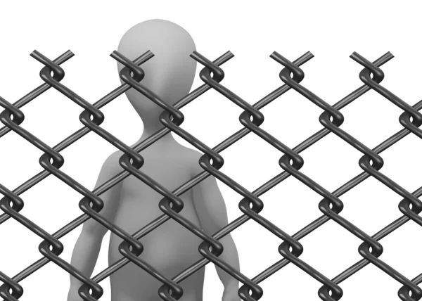 3d render of cartoon character with chain fence — Stock Photo, Image