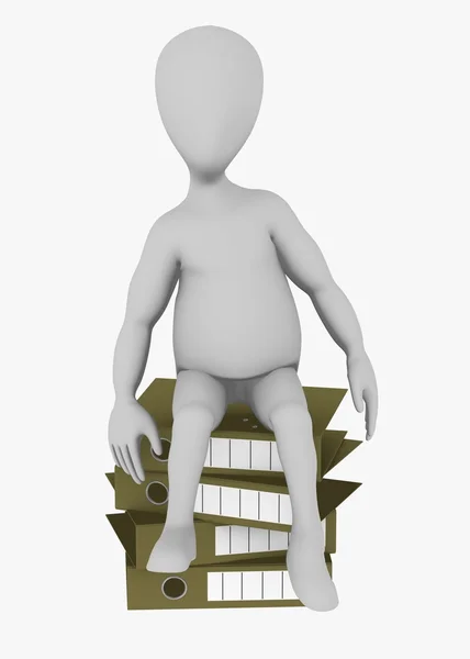 3D визуализация персонажа мультфильма с офисными файлами — стоковое фото