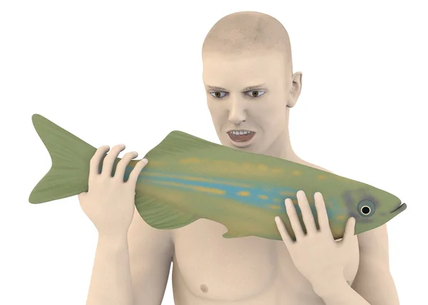 3d renderização de caráter artificial com peixes — Fotografia de Stock