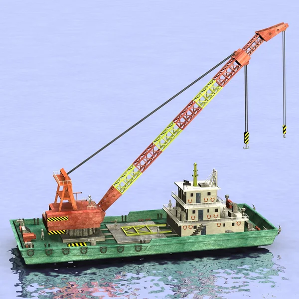 3d render of cartoon characters on floating crane — Stok fotoğraf