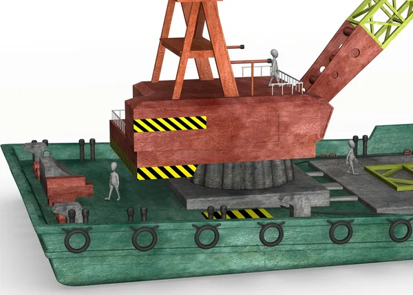3d render of cartoon characters on floating crane — Stock Photo, Image