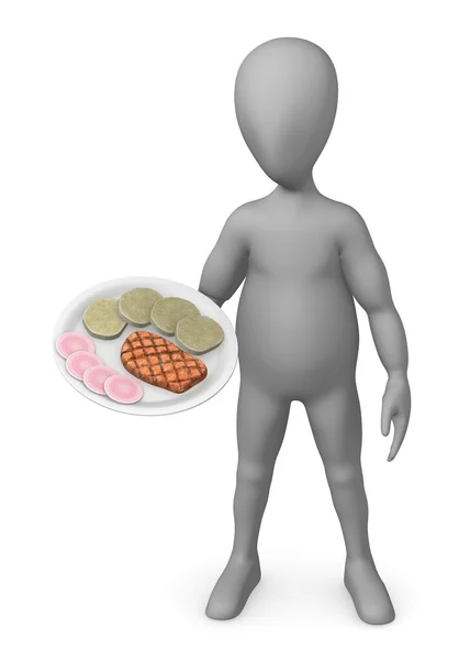 3d renderização de personagem de desenho animado com alimentos — Fotografia de Stock