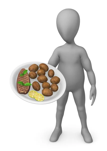 带有食物的卡通人物3D渲染 — 图库照片