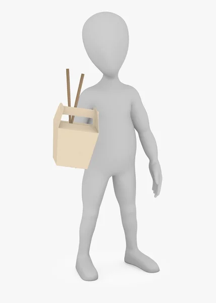 3d renderização de personagem de desenho animado com caixa de alimentos e pauzinhos — Fotografia de Stock