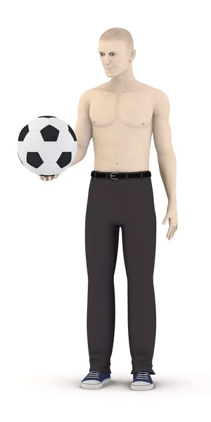 3D візуалізація штучного персонажа з футбольним м'ячем — стокове фото