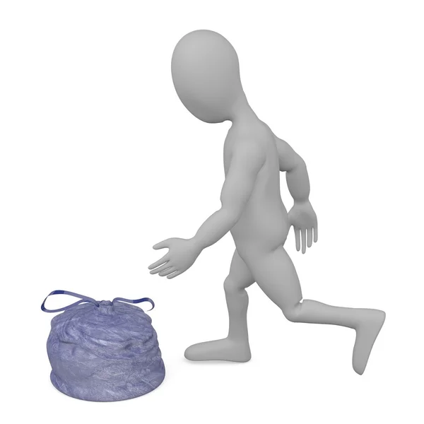 3D изображение персонажа мультфильма с мешком для мусора — стоковое фото
