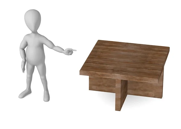 3d rendu de personnage de dessin animé avec table — Photo