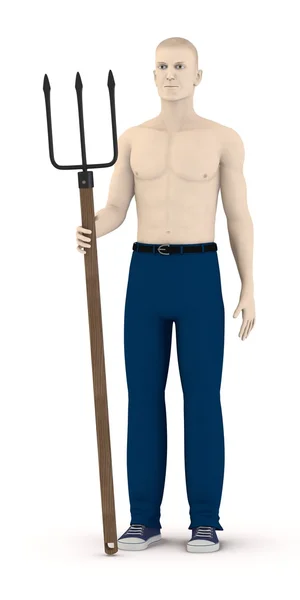 3d render of artificial character with pitchfork — Stock Photo, Image
