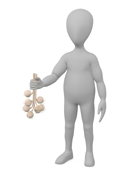 3d render of cartoon character with garlic — Stock Photo, Image