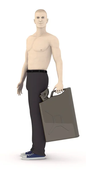 3D-Darstellung künstlichen Charakters mit Gaskanne — Stockfoto