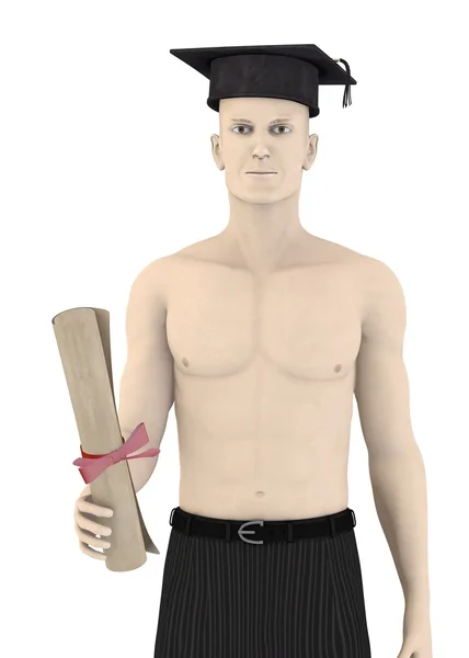 3D візуалізація штучного персонажа з випускною кепкою — стокове фото