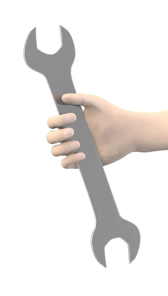 3D візуалізація руки з гайковим ключем — стокове фото