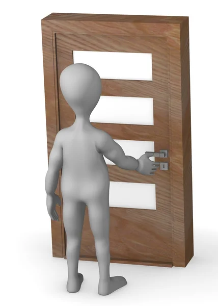 3D рендер персонажа мультфильма открывает дверь — стоковое фото