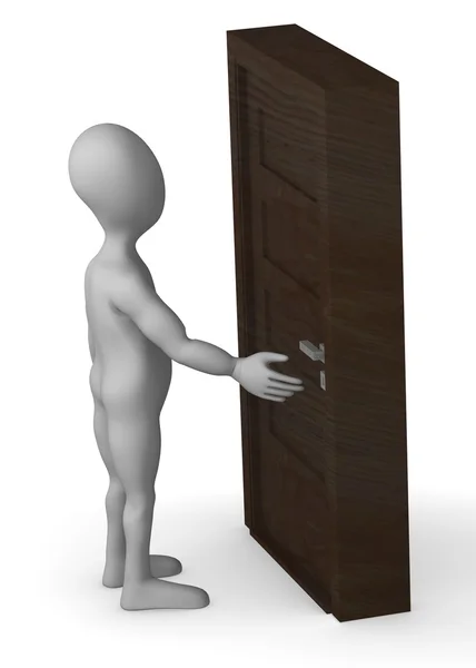 3D vykreslení kreslená postava otevírací dveře — Stock fotografie