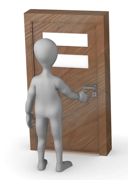 3d renderizado de dibujos animados carácter apertura de la puerta — Foto de Stock