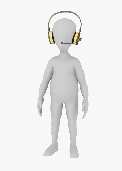 3D renderowania postać z kreskówek z słuchawki — Zdjęcie stockowe