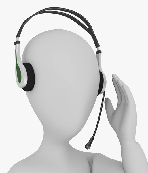 A fejhallgató rajzfilmfigura 3D render — Stock Fotó