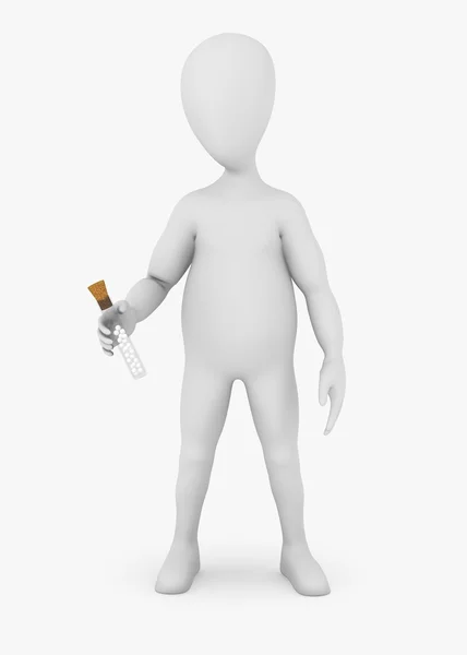 3d render of cartoon character with homeopathics flask — Stock Photo, Image