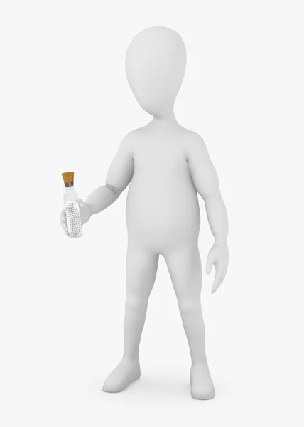 3d 呈现器的卡通人物与 homeopathics 瓶 — 图库照片