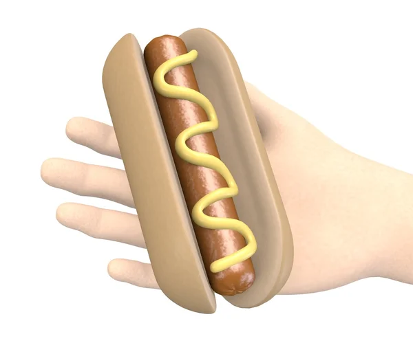 3D-Darstellung der Hand mit Hotdog — Stockfoto