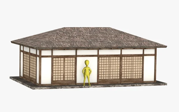 A japán ház rajzfilmfigura 3D render — Stock Fotó