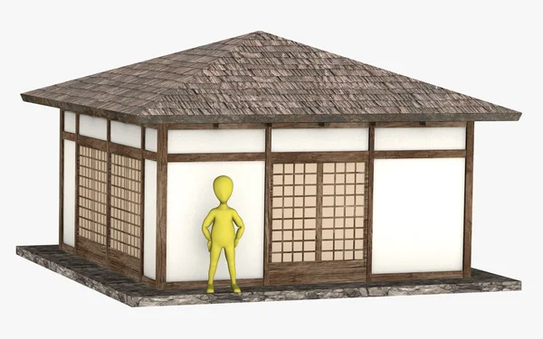 3d renderização de personagem de desenho animado com casa japonesa — Fotografia de Stock