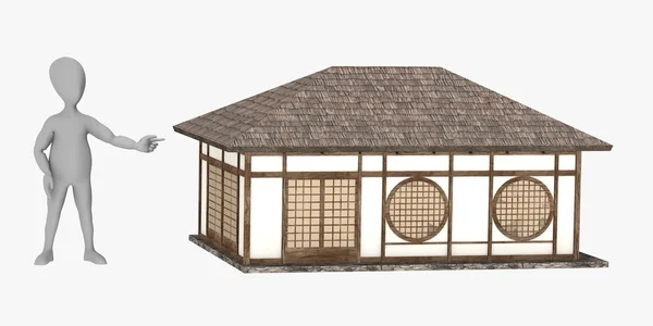 3D-Darstellung der Cartoon-Figur mit japanischem Haus — Stockfoto