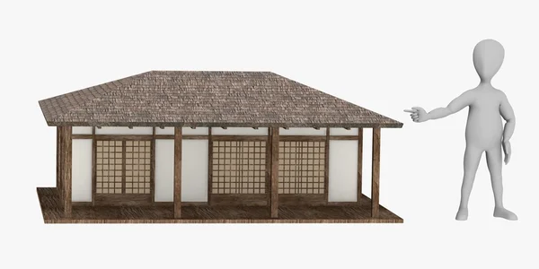 3D vykreslení kreslené postavičky s japonským house — Stock fotografie