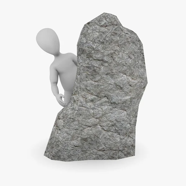 3D рендер персонажа мультфильма с камнем — стоковое фото
