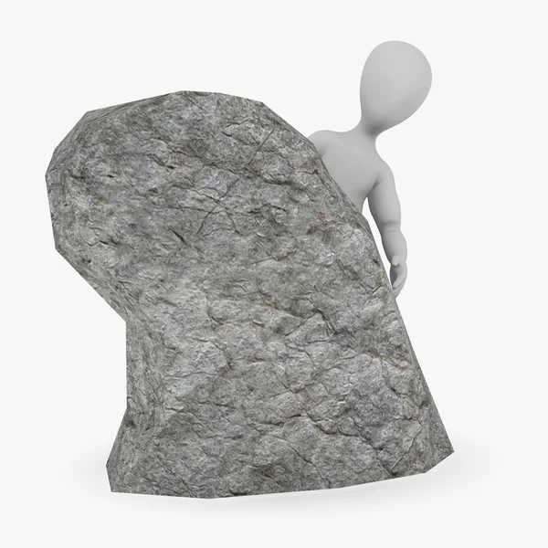 3D рендер персонажа мультфильма с камнем — стоковое фото