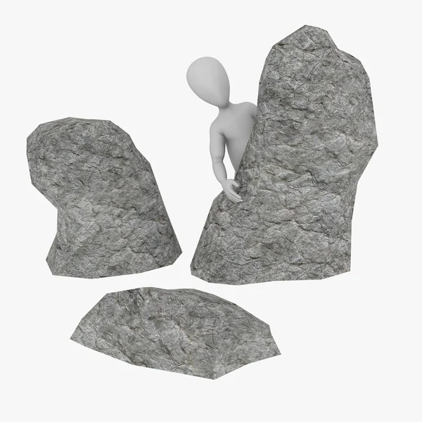 3d render of cartoon character with stone — Stock Photo, Image