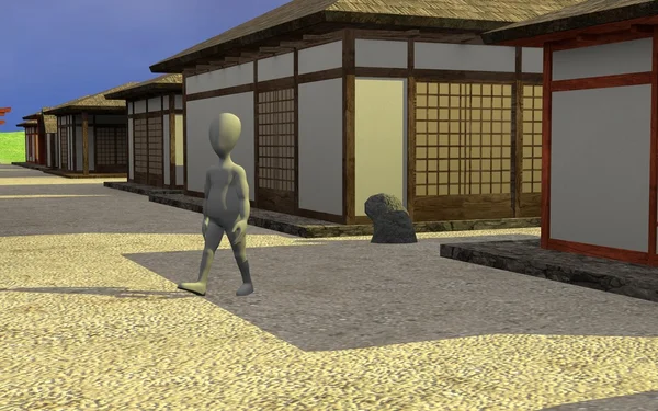 3D χαρακτήρες κινουμένων σχεδίων στην ασιατική πόλη καθιστούν — Φωτογραφία Αρχείου