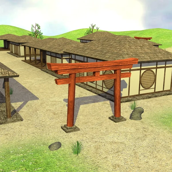 3D-Darstellung des japanischen Dorfes — Stockfoto