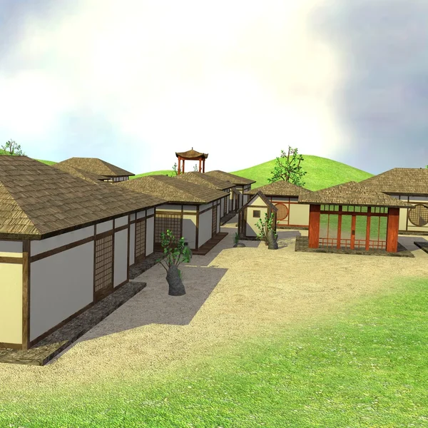 3d renderização de aldeia japonesa — Fotografia de Stock