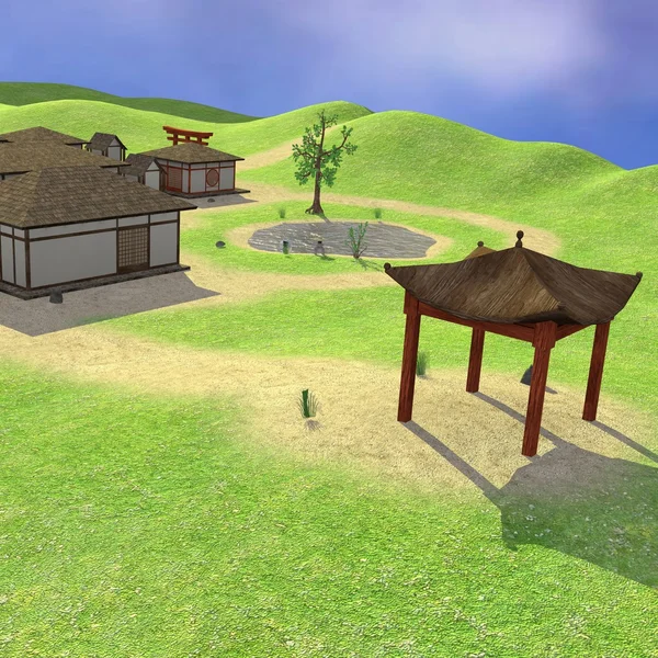 3D render van Japanse dorp — Stockfoto