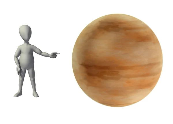 Çizgi film karakteri ile Jüpiter gezegeni 3D render — Stok fotoğraf