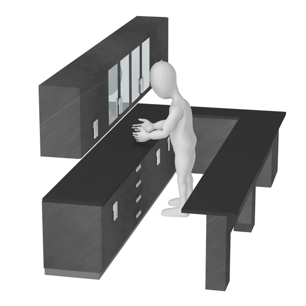 A konyhában rajzfilmfigura 3D render — Stock Fotó
