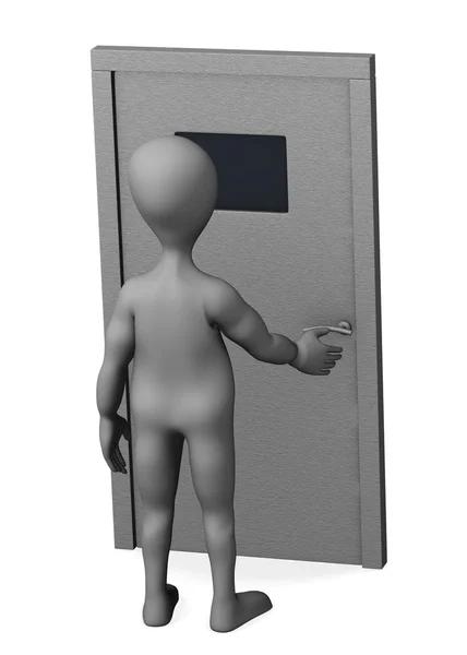 3D καθιστούν κινούμενα σχέδια χαρακτήρα ανοίγματος της πόρτας — Φωτογραφία Αρχείου