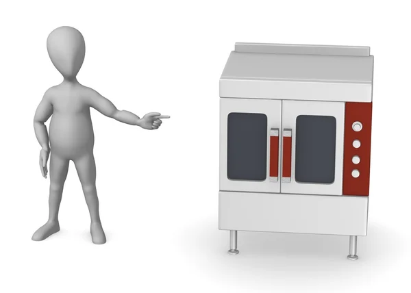 3D render van stripfiguur met keuken machine — Stockfoto