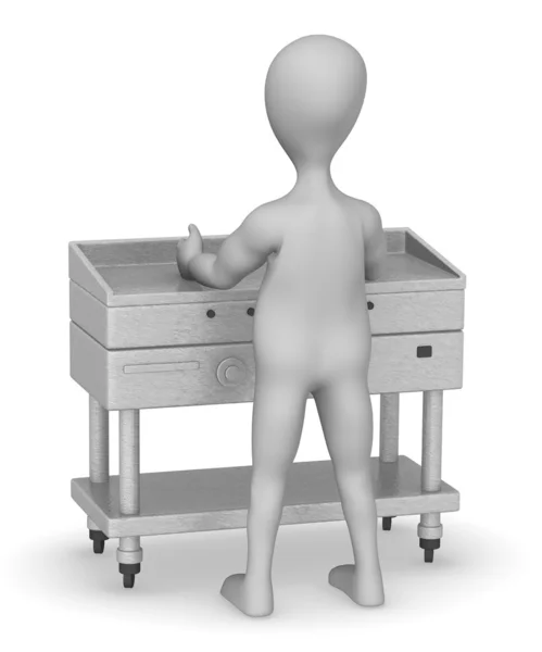 3D визуализация персонажа мультфильма с кухонной машиной — стоковое фото