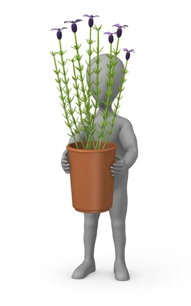 Rendering 3d del personaggio dei cartoni animati con pianta — Foto Stock