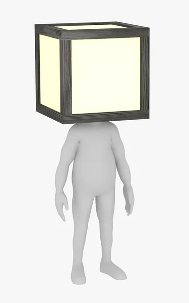 Çizgi film karakteri ile ışık kafa yerine 3D render — Stok fotoğraf
