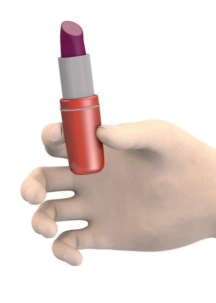 3d renderizado de la mano con lápiz labial — Foto de Stock