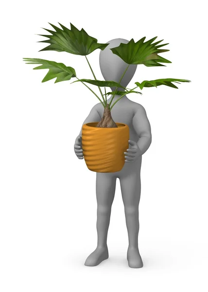 3d render of cartoon character with plant — Stock Photo, Image