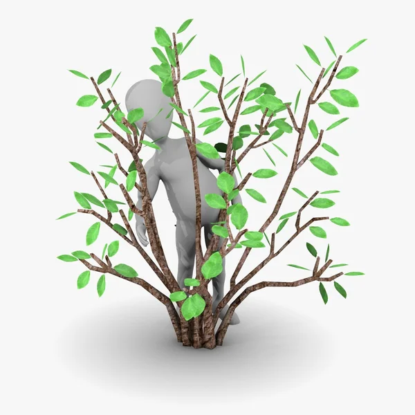 Renderização 3d de personagem de desenho animado com árvore — Fotografia de Stock