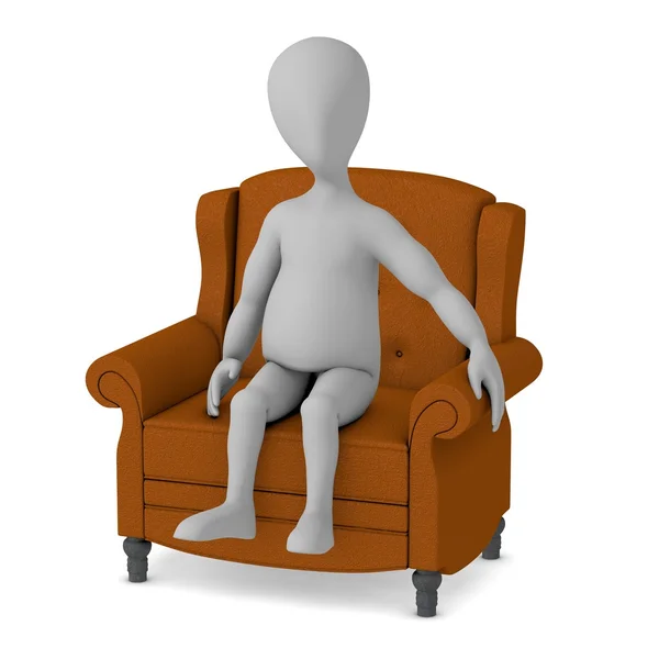 3D renderowania postać z kreskówek na krzesło — Zdjęcie stockowe
