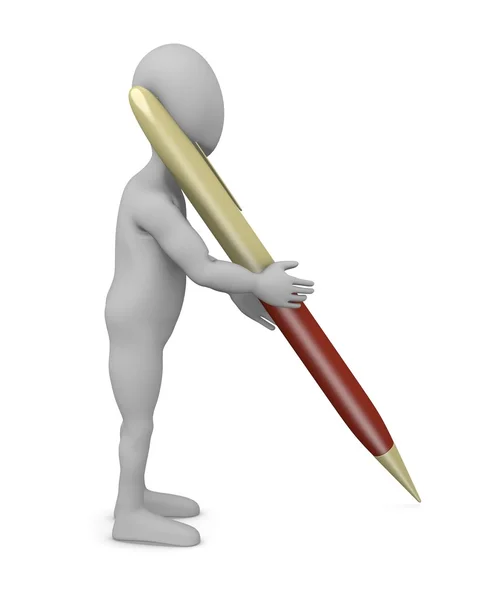 3d render of cartoon character with luxury pen — Stock Photo, Image