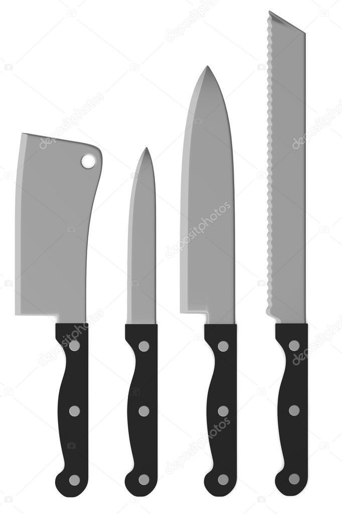 3d render of kitchen knives
