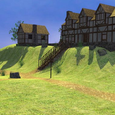 3d render of medieval town clipart